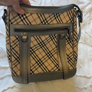 Burberry Tan Check Crossbody with Gray Leather Trim